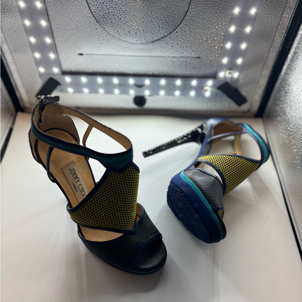 Jimmy Choo Black and Yellow Mesh Heels